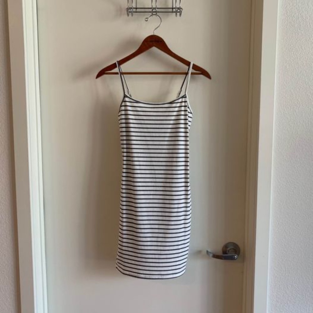 Black + White Striped Mini Bodycon Dress (XS)